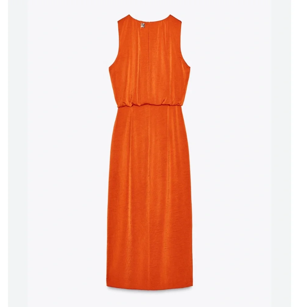 ZARA : Orange‎ Gathered Midi Dress